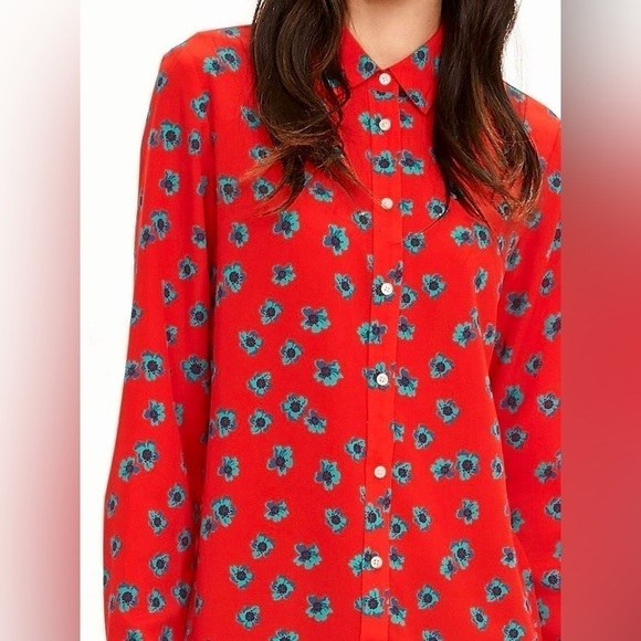 Floral Red Button-Up Women's Top - Picture 1 of 11
